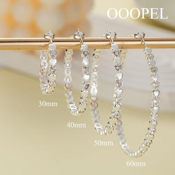 925 Silver-60mm Heart Cubic Zirconia Large Rhinestone Hoop Earrings for Womens - Picture 6 of 7